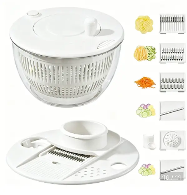 Stainless Steel Vegetable Slicer & Shredder with Salad Spinner and Fruit Juicer