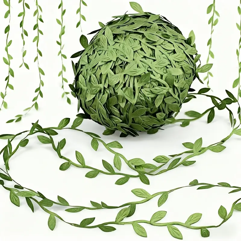 Green Leaf Ribbon, Artificial Leaf Vine Decorative Fake Leaf Ribbon - Ideal for DIY Crafts, Bridal Shower & Wedding Greenery Wreaths, Bedroom Decor & Jungle Themed Parties