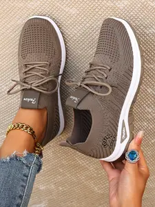 Women's New Casual Sports Shoes, Lace-Up Low-Top Comfort, Lightweight Soft Sole, Anti-Slip Walking Shoes, Knitted Running Shoes