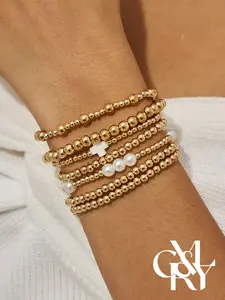 CYL&RY Boho Beach Stackable Bracelet Set, Gold Bead, Pearl & Starfish Charm Layered Bracelets, Lightweight & Water-Resistant, Perfect for Tropical Vacations, Surfing, and Coastal Summer Outfits