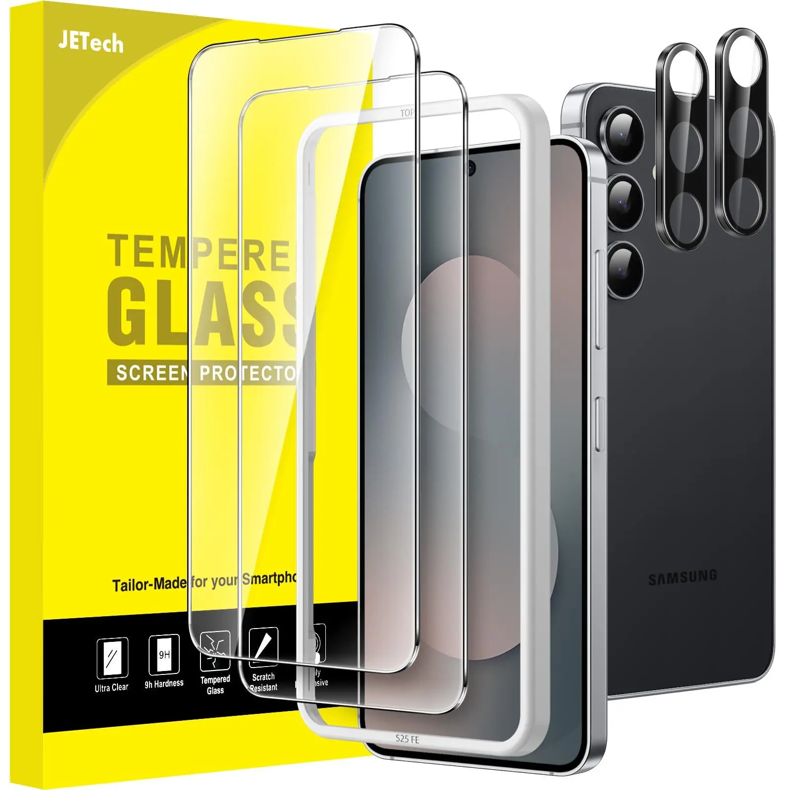 JETech Screen Protector for Samsung Galaxy S25 Series, 9H Tempered Glass Film with Easy Installation Tool, Fingerprint ID Compatible, HD Clear, 2-Pack Each