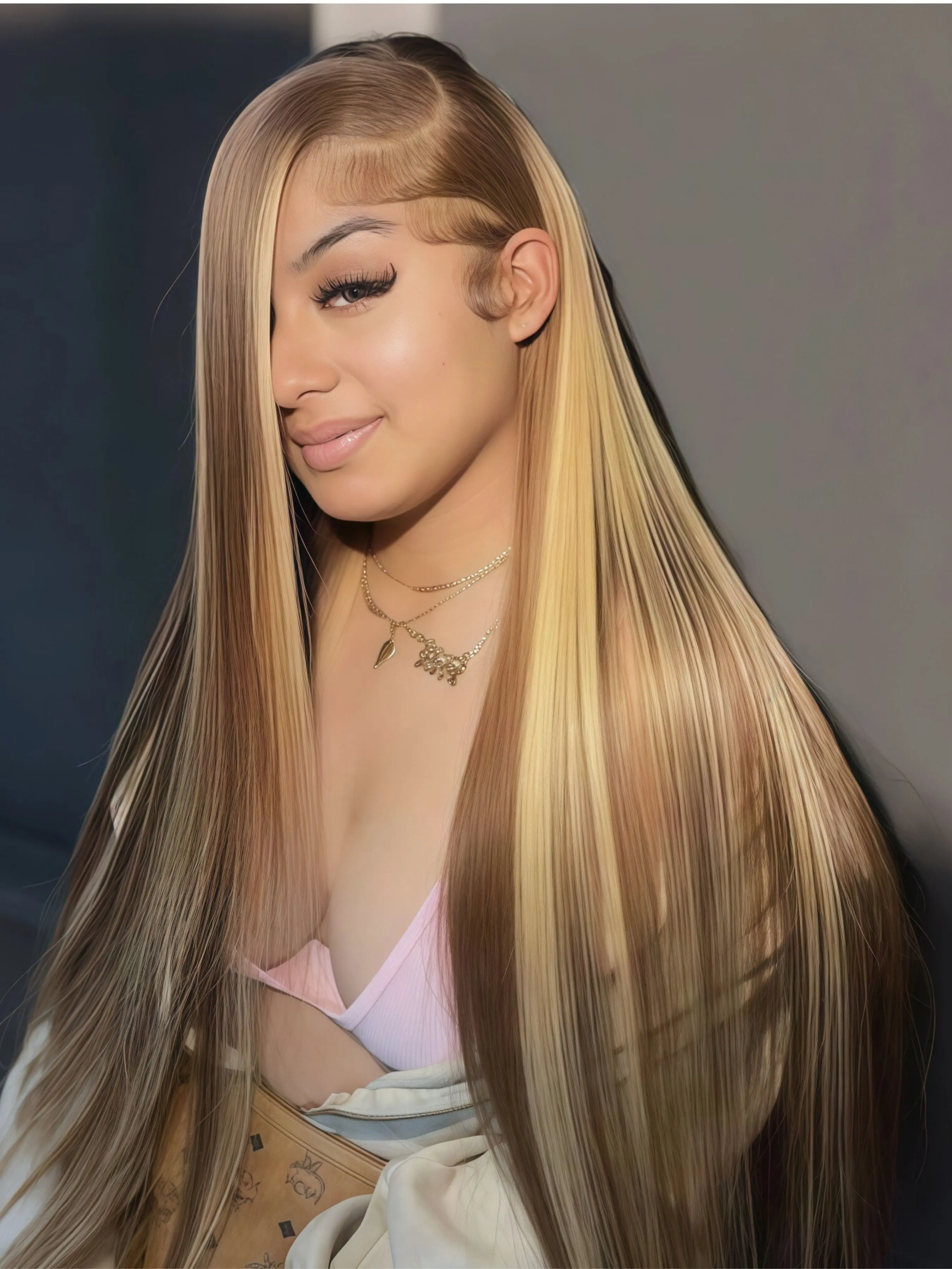 13x4 HD, Highlight Ombre, 28 Inch Honey Blonde Lace Front Wigs, Heat-Resistant Synthetic Body Straight Hair Wig, 180% Density, Adjustable Drawstring Cap & HD Lace for Natural Look, Unisex, Easy Wig, Elegant Wig