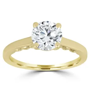 1Ct Diamond Round Solitaire Engagement Ring 14k Yellow Gold Lab Grown