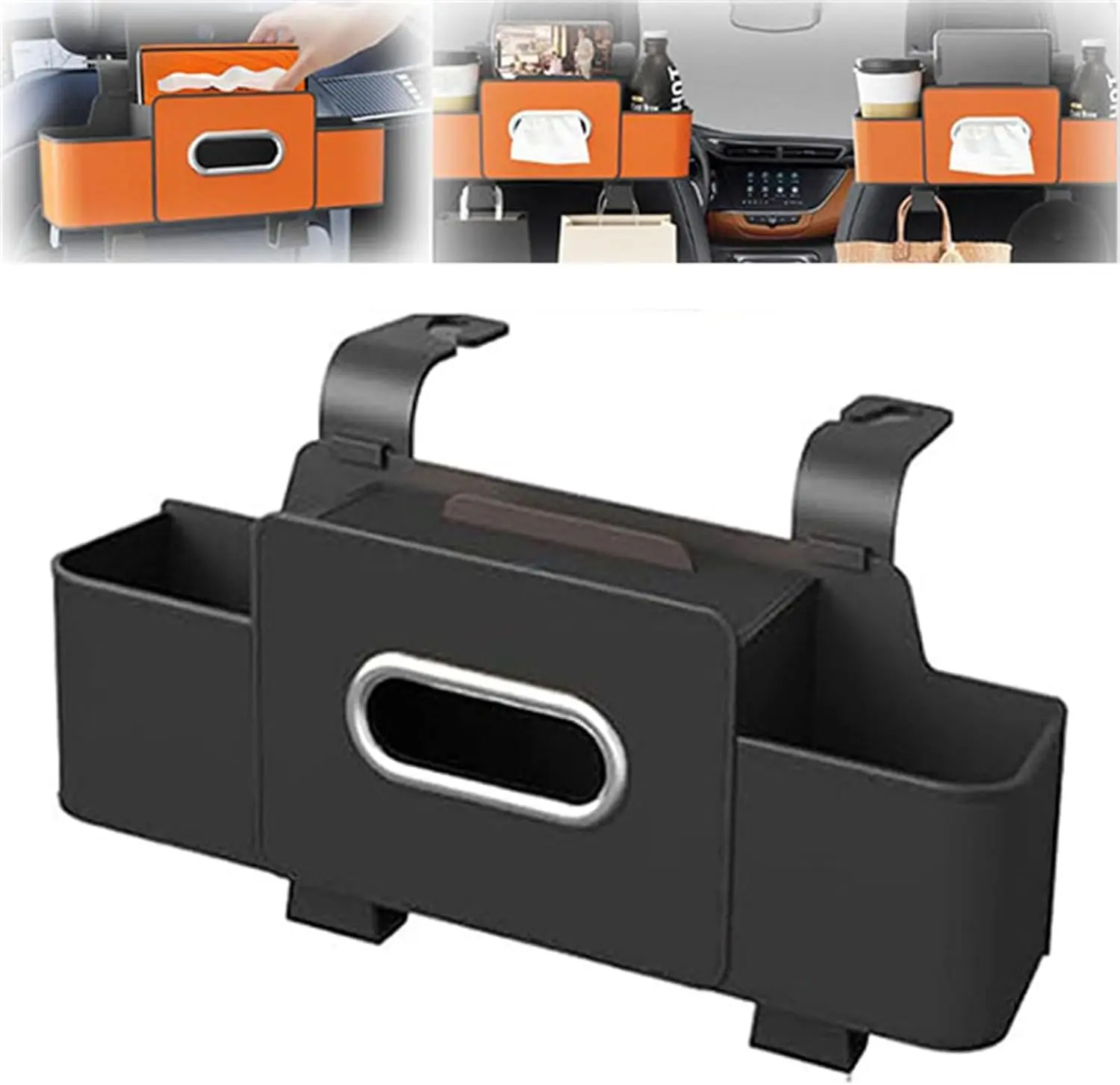 Car Organizers and Storage Box, Multifunctional Car Seat Back Storage Box, 3-in-1 Backseat Car Organizer, Universal Waterproof Seat Back Organizer for Vehicle with Hooks & Cup Holder (Black)