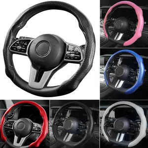Car Steering Wheel Cover, Carbon Leather Steering Wheel Cover,Universal 14.5-15 Inch Microfiber Leather Anti-Slip Breathable Auto Steering Wheel Covers for Men Women
