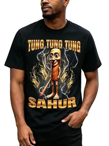 【100% cotton】【Graphic Tee】"Vintage Italian Brainrot Tung Tung Tung Sahur T-Shirt – Trendy Ramadan Eid Meme Graphic Tee, 100% Cotton, Soft & Comfortable Casual Summer Shirt for Men, Women & Teens, Perfect Gift for Eid, Birthday, or Holidays!"