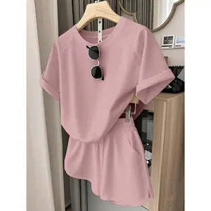 Ciel Fashion Resyla Women's Casual Solid Color Short Sleeve T-Shirt And Shorts Set, Summer