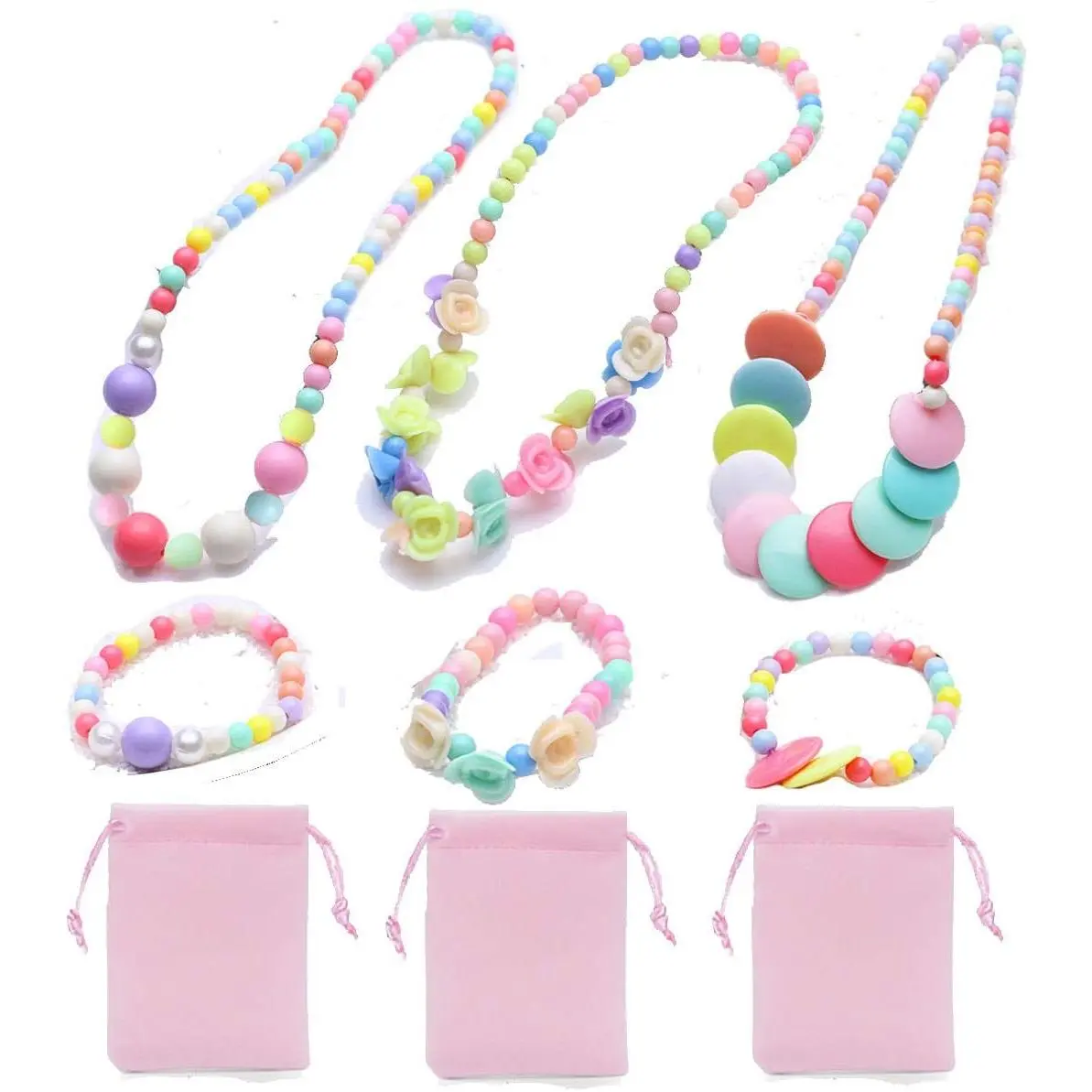 3Set Princess Pretend Play Necklace Bracelet Set Kit or Bracelets Packs  Play Jewelry  Costume Necklaces  Dress up Jewelry Xmas Gift