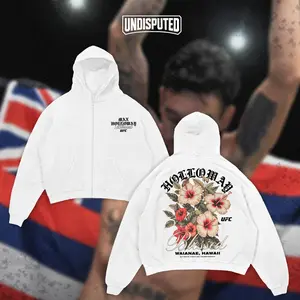 UNDISPUTED Max Holloway "Blessed" Hawaii Hibicus UFC Zip Up Hoodie Jacket UFC 318 BMF Zip Hoodie Fan Apparel Casual Street Style Direct-to-garment Breathable Printing