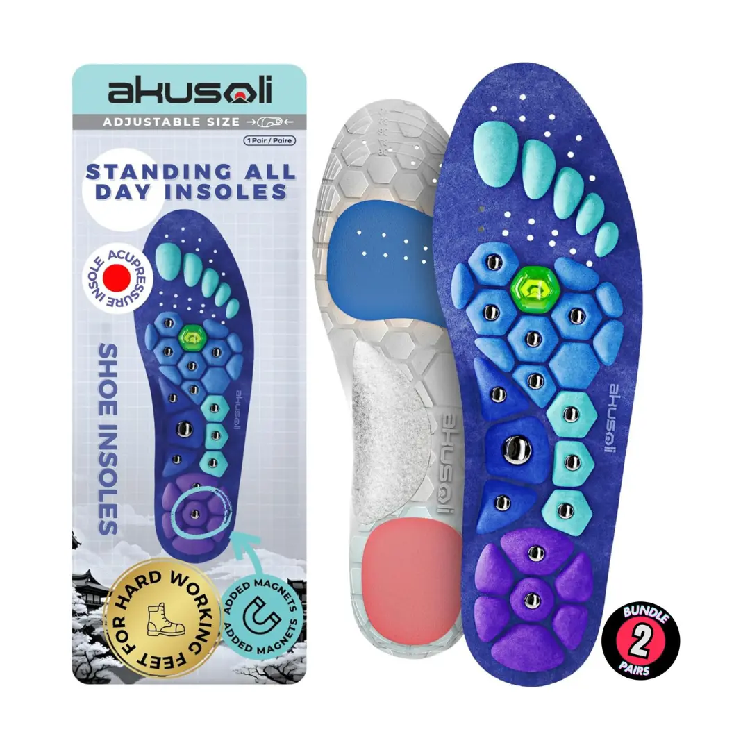 Akusoli 2-Pair Magnetic Arch Support Insoles for Men and Women, Shock-Absorbing Work Boot and Running Shoe Inserts for Standing, perfect for users over 220 lbs, reduce plantar fasciitis pain