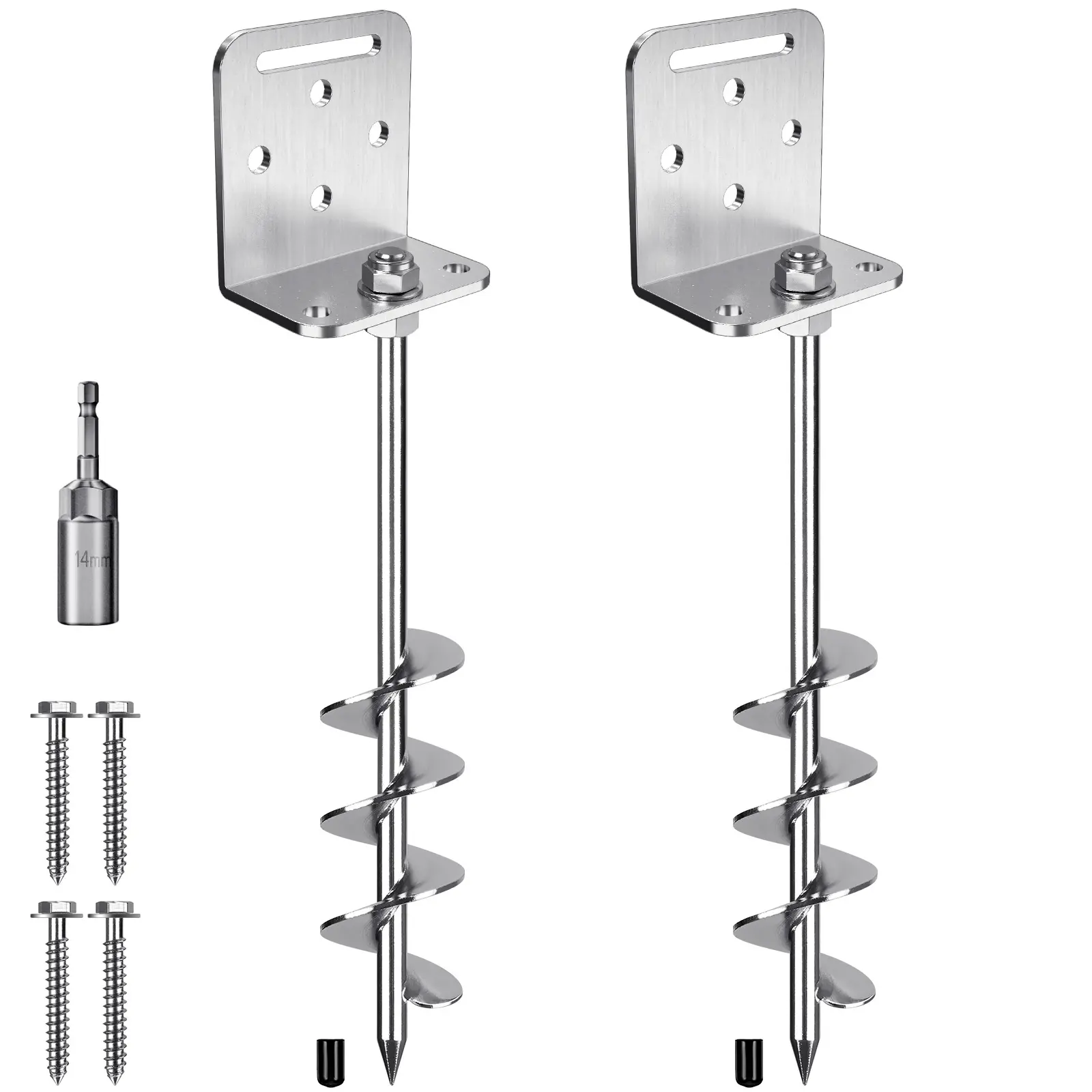 18 Inch Heavy Duty Ground Anchors with L-Shaped Brackets, Rust Resistant Spiral Earth Anchor Kit for Trampoline, Shed, Swing Set, Fence, Outdoor Equipment Tie Down Carports Safety Canopies Snow Tents