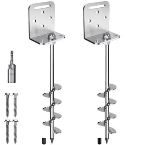 18" Heavy Duty Drill-Driven Spiral Ground Anchors with L-Bracket - Rust-Proof Earth Anchor Kit for Trampolines, Sheds, Swing Sets, and Fences