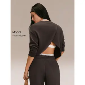 GLOWMODE SoftSerene Modal Easy Glow Soft Silky-Smooth Breathable Crossover Back Pullover Sweatshirt Daily Casual Wear