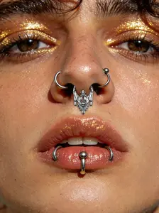 vanku 1pcs Hypoallergenic Gothic Church Septum Ring, Stainless Steel Hinged Clicker Nose Ring, Punk Vintage Geometric Piercing Jewelry for Women & Men