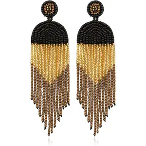 Long Beaded Tassel Earrings Boho Beaded Fringe Earrings Seed Bead Dangle Drop Earrings Native American Indian Earrings for Women and Girls