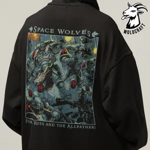 Space Wolves Warhammer 40K Hoodie, Unisex Cotton Hooded Top, Space Marine Fan Clothing, Russ and the Allfather Graphic