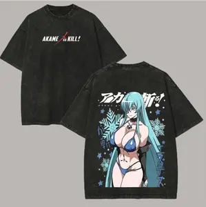 Men's Vintage Wash Anime T-Shirt, 100% Cotton Distressed Top with Relaxed Fit and Seamless Collar
