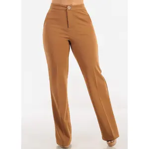 Khaki High Waist Wide Leg Stretch Dress Pants