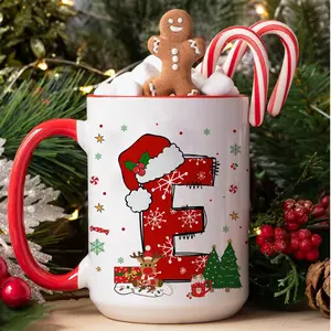 Custom Initial Name Mug, Personalized Christmas Coffee Mug, Reindeer Cup, Gift For Family, Friends, Children, Secret Santa Gifts, Xmas Gifts, 11 15oz Ceramic Cup