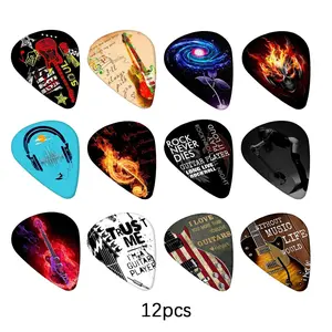 12-Pack Rock Retro Music Print Guitar Picks, Fits Acoustic, Electric Guitar, Bass, Ideal for Musicians, Perfect Gift, Daily Practice, Stage Performance