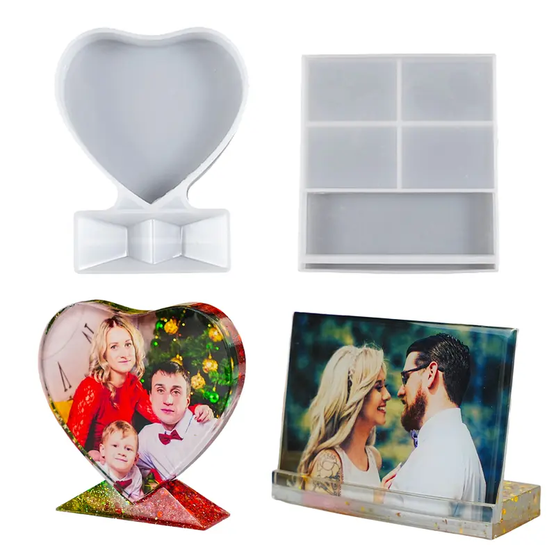 Silicone Epoxy Molds Set - Large Rectangle & Heart Shaped Resin Picture Frame Mold for DIY Home Decor, Valentine's Day Gift, Anniversary Craft