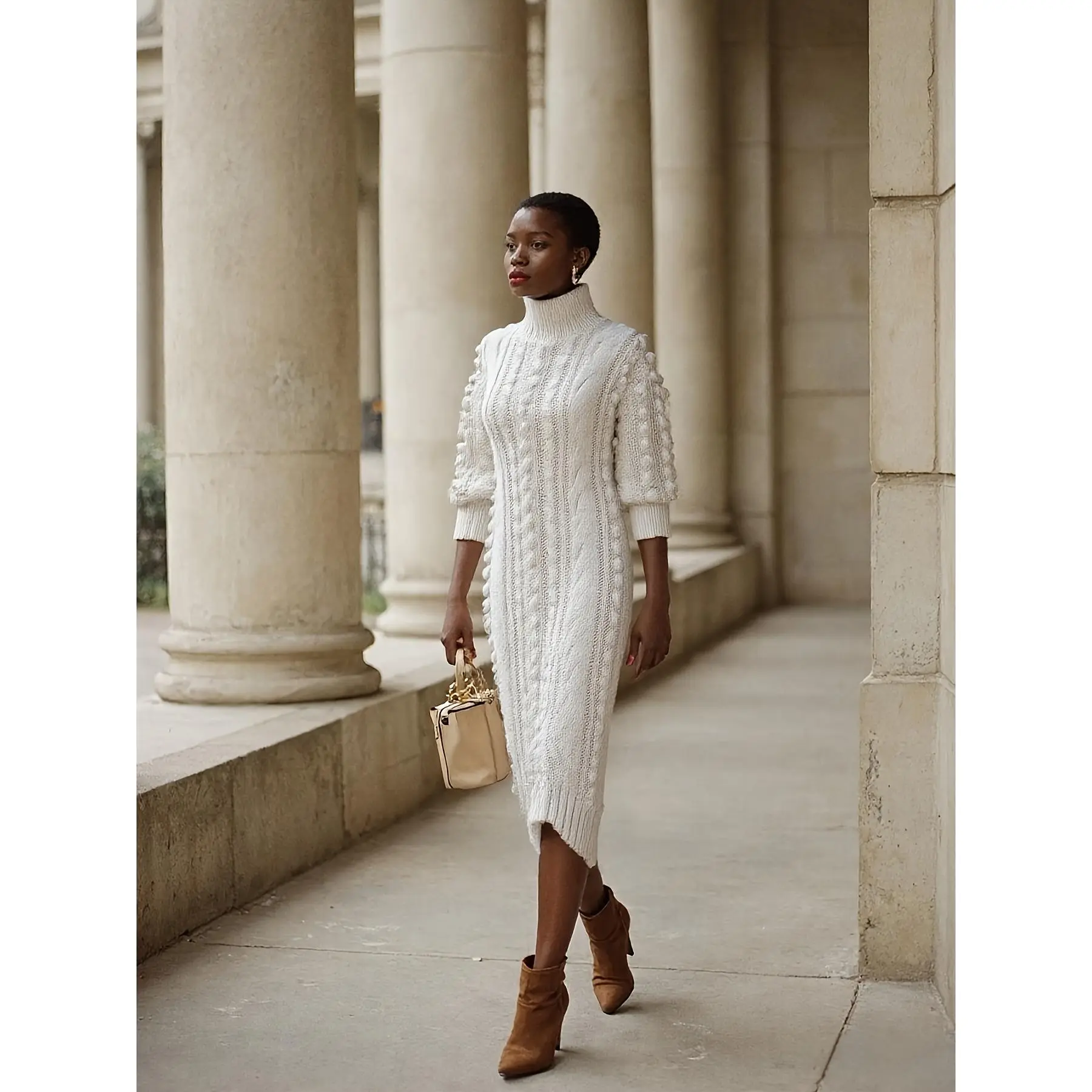 Bold Green Cable Knit Midi Dress - Puff Sleeve & Side Slit for Statement Winter Style Turtleneck Casual Women's Fashion Fit Womenswear pop the balloon crochet dress thanksgiving outfits for women - Bold Green Cable Knit Midi Dress - Puff Sleeve & Side Slit for Statement Winter Style Turtleneck Casual Women's Fashion Fit Womenswear pop the balloon crochet dress thanksgiving outfits for women -