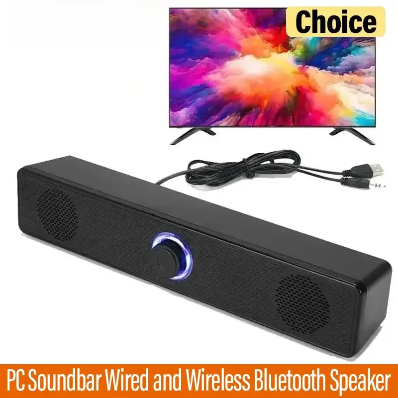 Durable Plastic Soundbar with Subwoofer for PC, Computer Gaming, Home Entertainment - Wired, Wireless Bluetooth, USB-Powered Desktop Stereo Audio System with RGB Lighting
