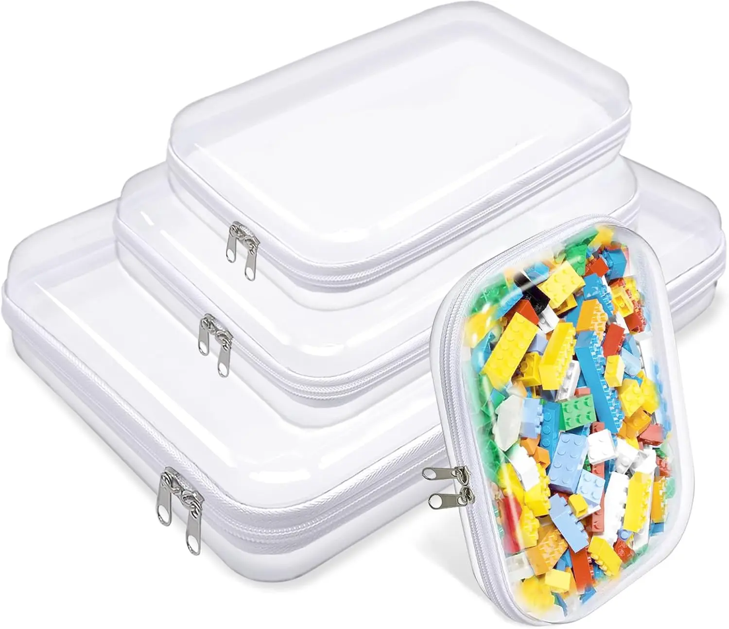 4 Pack Clear Hard Shell Zipper Cases with Durable Double Zippers, Transparent Organizers for Cosmetics, Toiletries, Snacks, Toys, Suitable for Home & Travel