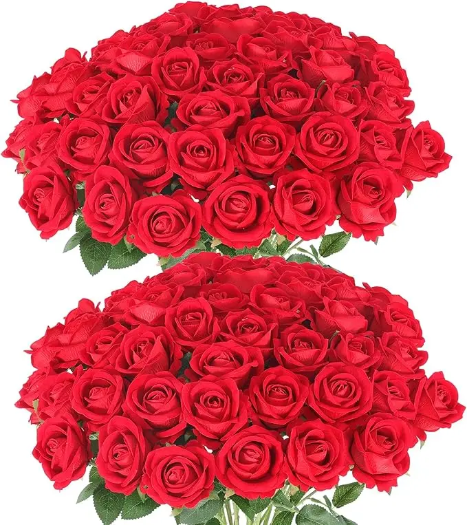 S.W 10-Pack Long-Stem Photorealism Silk Faux Flower Roses - Natural Look Pink Rose Centerpiece Artificial Flowers, No Maintenance No Hassle Forever Bouquet for Home, Wedding Decor (Pairs with Decorative Fruit, Cabinet Bows), Pink（10Pcs）