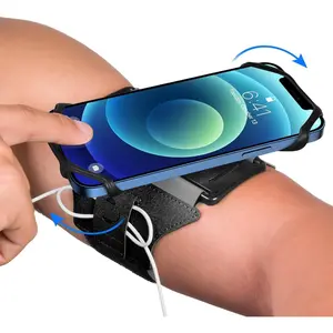 Running Armband 360°Rotatable for iPhone 17/16/15/14/13/Pro Max/Pro/Mini/12/11/SE/Xs/XR/X/8/7/Pl, Fits All 4-6.7 Inch Smartphones, with Key Holder Phone Armband for Running Hiking Biking (Black)