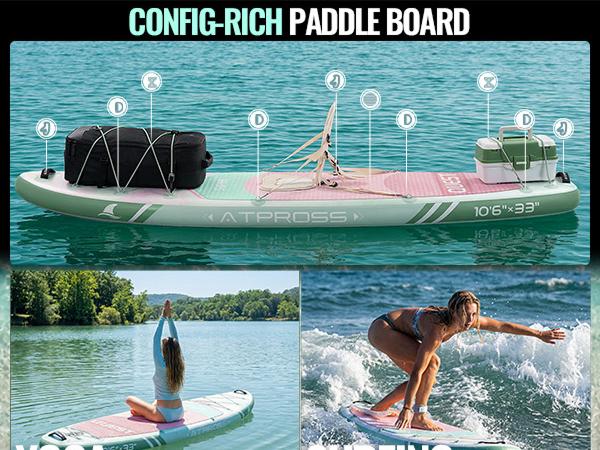 [Father's Day]10'6'' x 33'' Extra Wide Inflatable Paddle Board with Kayak Seat, 400LBS Capacity Stable SUP Board, Non-Slip EVA Deck, Complete Accessories Kit for Adults, Beginners, Yoga, Fishing & Family Fun,ATPROSS