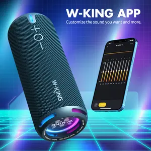 W-KING D320 40W Bluetooth Speaker IPX7 Waterproof Portable with Dual Voice Coil Customized EQ APP 360 Sound Party Lights V5.3 TF AUX Black