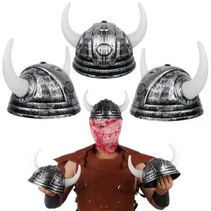 3-Piece Antique Silver Color Viking Horn Helmet Set, Suitable for Kids Ages 5-14, Medieval Halloween Costume Accessory