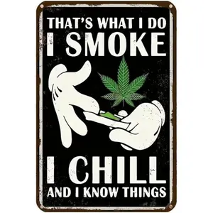 Vintage Marijuana Leaf Iron Sign - 8x12 Inch Decorative Metal Tin Wall Art - Versatile Retro Stoner Room Decor with Pre-Drilled Holes for Easy Mounting - Weather-Resistant Man Cave and Home Bar Accent Artwork