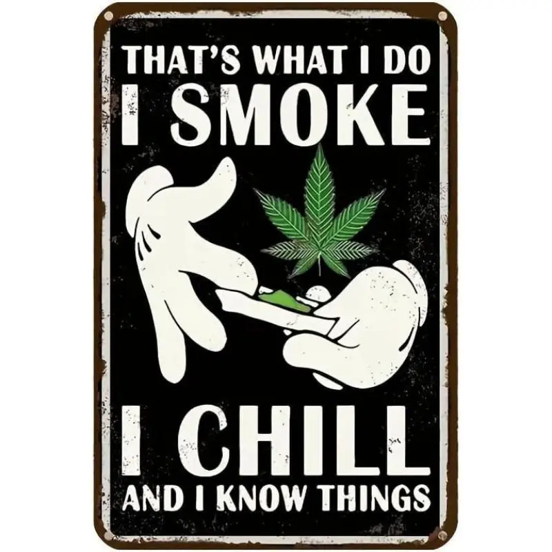 Vintage Marijuana Leaf Iron Sign - 8x12in Weather-Resistant Metal Tin Wall Art - Home Decor Products with Pre-Drilled Holes for Easy Mounting - Vintage Garage Signs, Cool Men's Room Decoration