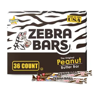 Atkinson's Peanut Butter Bars, Zebra Bars – Crunchy & Crispy Candy, 0.7 oz Bars, 36 Count, Gluten Free, Vegan, Kosher