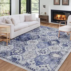 Area Rug,Rugs for Living Room & Bedroom,Bohemian Washable Rug with TPR Gripper,Recycled Polyester Low-Pile Pet & Kid Safe