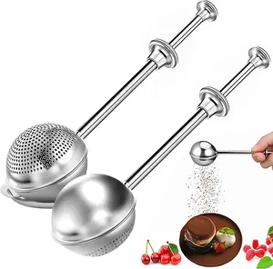 2Pcs Flour Sifter for Baking, Stainles Steel Powdered Sugar Shaker Duster for Sourdough Bread, One-hand Operation Sugar Dispenser, Pick Up and Dust Flour Sifter, Kitchen Gadgets