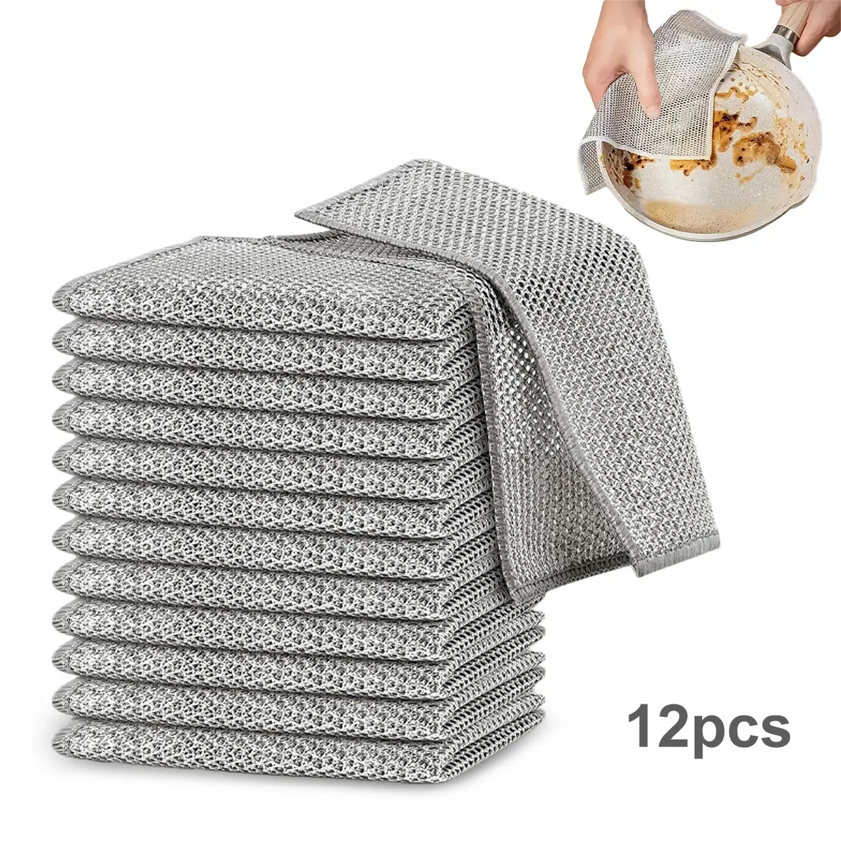 12-Count Non-Scratch Steel Wool Dishcloths - Durable Multi-Purpose Wire Cleaning Pads, Kitchen/Bathroom Home Essentials Cleaning Supplies