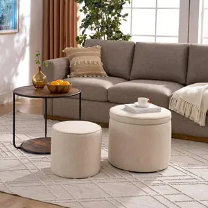 Multifunctional Storage Ottoman Set with Stool Foam Footrest Bench Compact Table Ottoman for Living Room Bedroom Office Apartment
