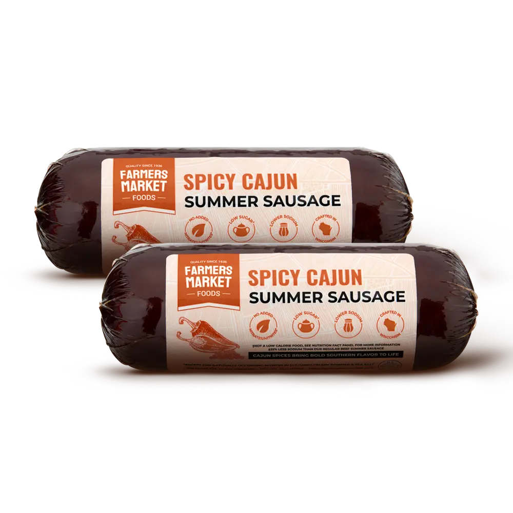 Beef Summer Sausage, 100% Pure Beef Sausage Roll, Ready To Eat, High Protein, Low Carb, Keto, Gluten Free, Charcuterie Meat, Original Beef Flavor, 12oz (Cajun, 2 Pack) Natural Flavor