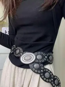 Elegant Vintage Waist Belt, Women's Decorative Belt for Skirts, Outerwear Sweater, Suit, Rivet Leather Strap, Wide Waist Cincher