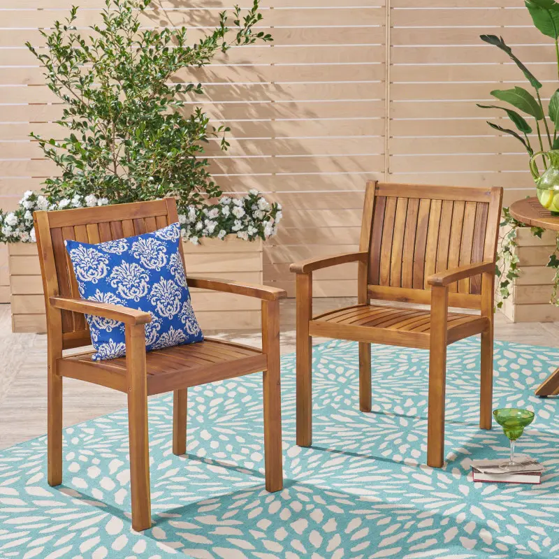WILSON Acacia Wood Armless Dining Chairs (Set of 2) - Rustic Charm, Outdoor-Ready, Slat Panel Design, 18.74 lbs, 22.25 in W x 24.00 in D x 35.50 in H, Assembly Required, 22.25" W X 24.00" D X 35.50" H