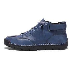 Men's Retro High-Top Closed Ankle Leather Walking Shoes - Adjustable Velcro Strap for Snug Fit, Delicate Hand-Woven Stitching, Soft Comfortable Upper, Wear-Resistant Sole, Suitable for Daily Outings, Shopping (Also for Women)