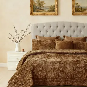3 count Luxurious  California  Quilts Set 106x118 Ruched Bedspread Coverlet Quilted Bedding Set with 2 Pillow Shams 20x36 Ultra Soft Comforter for  Season, Caramel