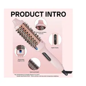 1.5-Inch Ceramic Thermal Brush Blowout Tool - Negative Ions, LED Display, Dual Voltage Heat Control, Salon-Quality Curling, Less Damage, On-the-Go Multifunctional Hair Straightener Styling Kit, Hair Styling Kit
