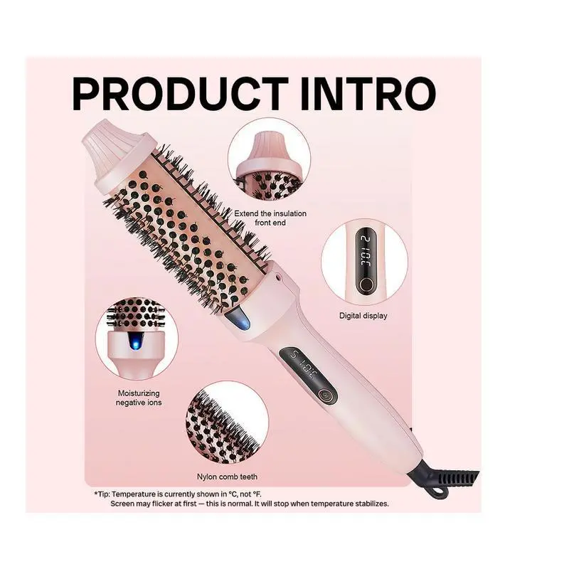 1.5-Inch Ceramic Thermal Brush Blowout Tool - Negative Ions, LED Display, Dual Voltage Heat Control, Salon-Quality Curling, Less Damage, On-the-Go Multifunctional Hair Straightener Styling Kit, Hair Styling Kit