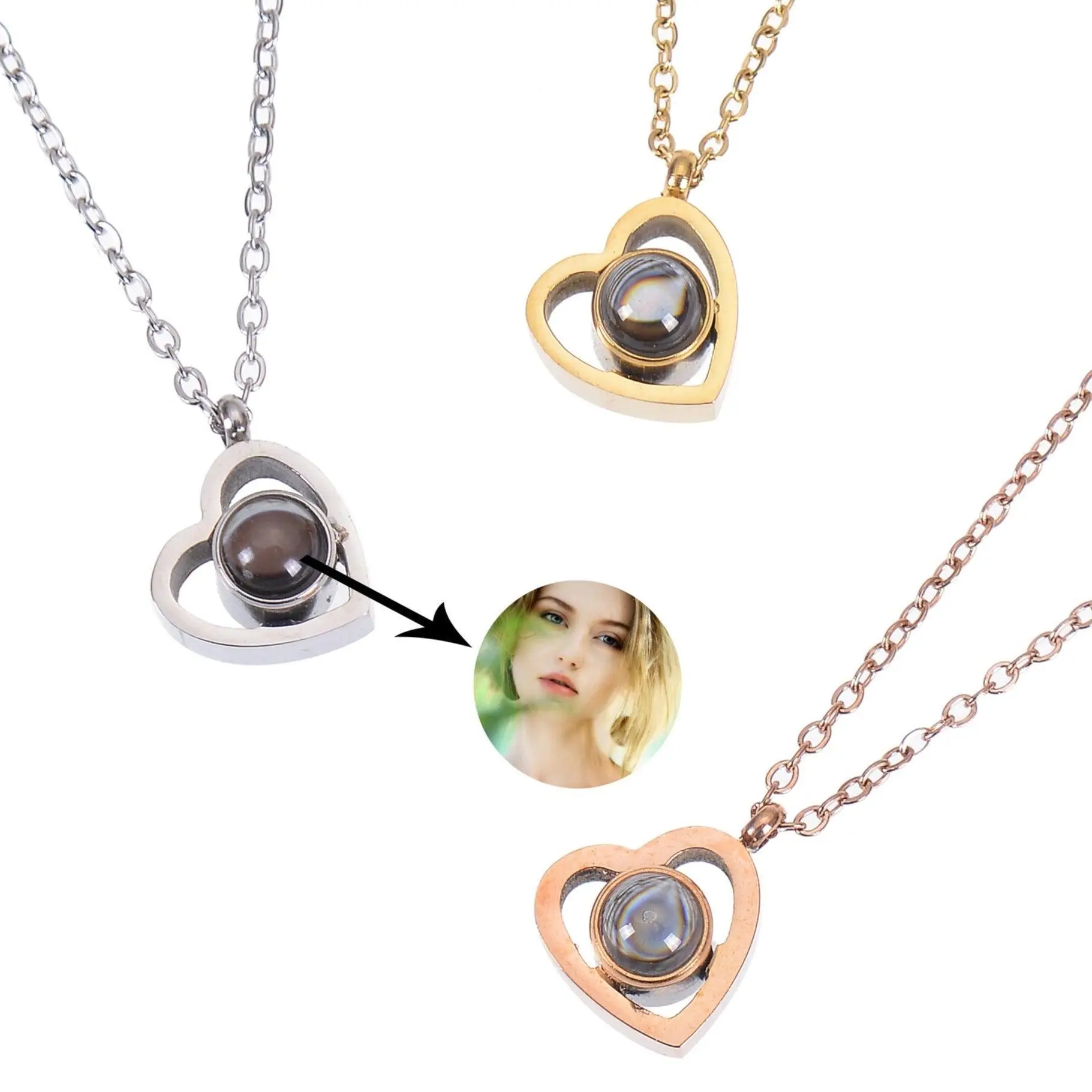 Heart Pendant Photo Projection Necklace
