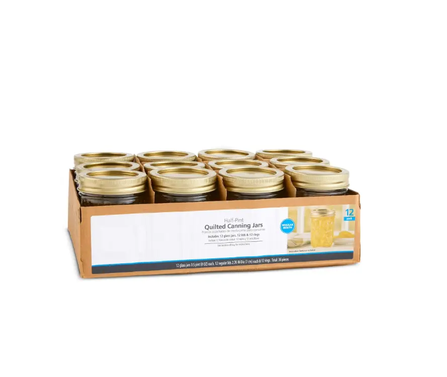 Decorative Mason Jars 8 oz 12pk with Lids Ideal for Gift Jars Jam Making & Craft Decorations Quilted Canning Jars