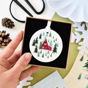 Log Cabin Christmas, Ceramic Ornament, Tree Decorations, Christmas Decor, Gift for him,Boy Gift